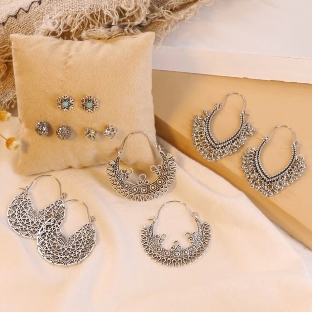 NWT Set of 6 jhumka earrings/ antique silver jhumka earrings set/ Indian jewelry